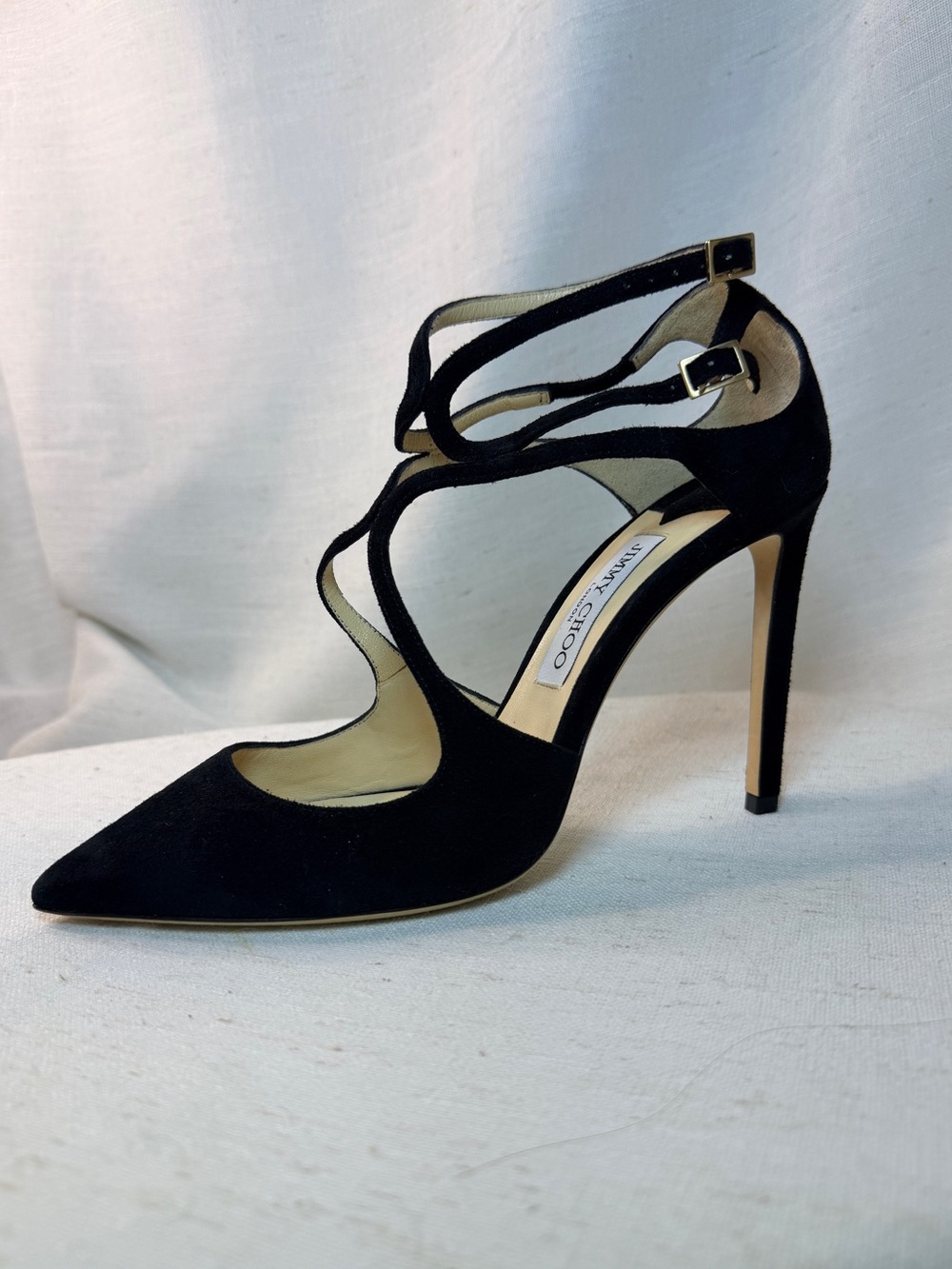 Jimmy Choo Lancer Black Suede Strappy Heels Pumps Size 40 US 10